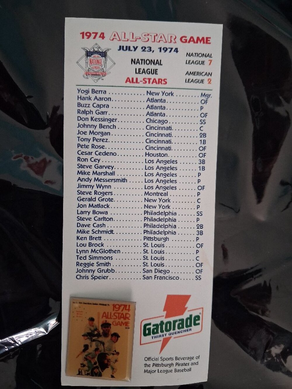 1974 Baseball All Star Game Pin still on the Card it came on originally.